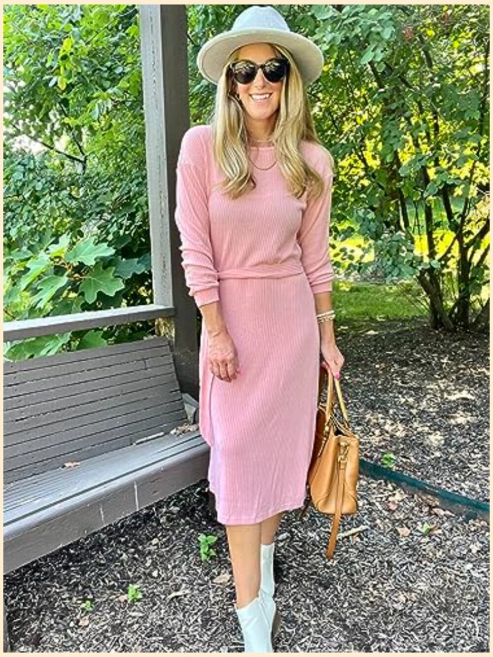 Lightweight Ribbed Knitted Midi Dress with Belt - Picture 3 of 7